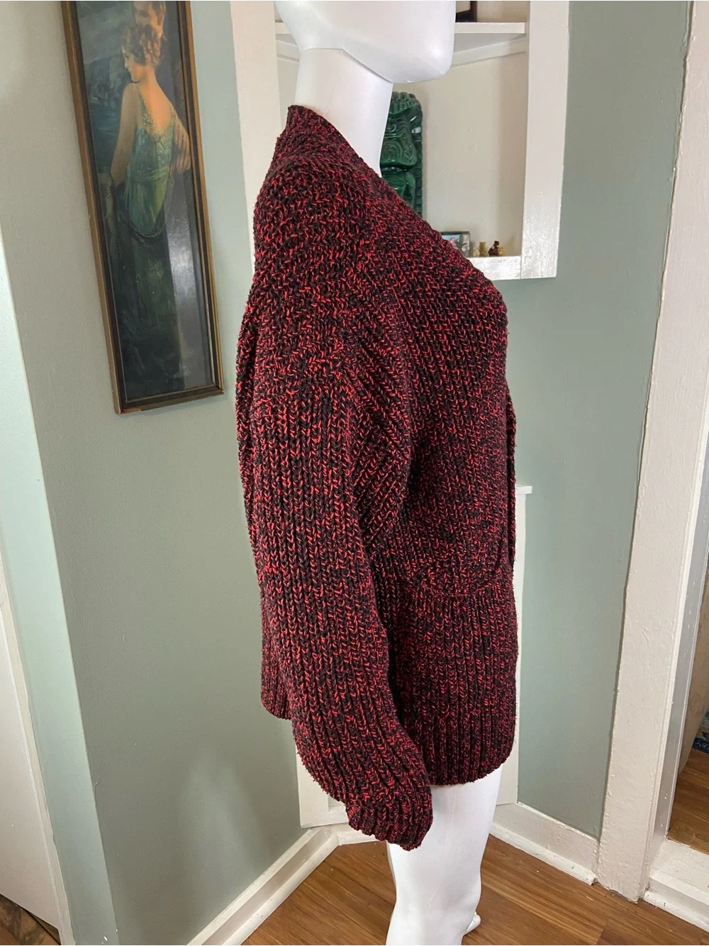 Zara Chunky Marled Space Dyed Red-Black Cardigan Sweater Oversized Medium M - Picture 7 of 10